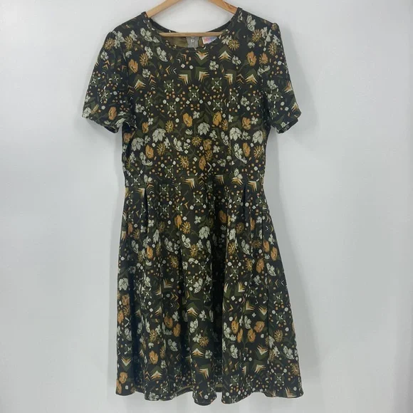 lularoe fit and flare dress LuLaRoe XS Nicole Dress Blue Black Red NWT Fit And Flare Dress Geometric  Pattern